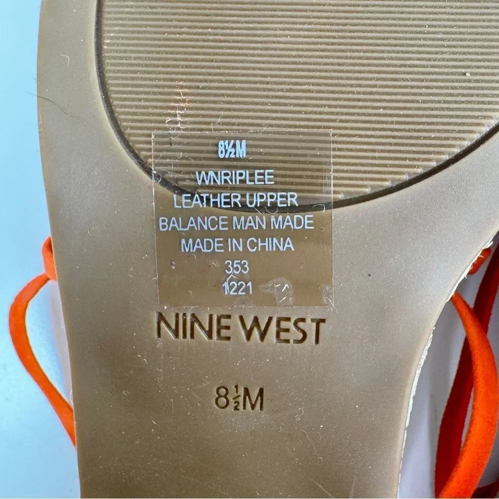 Nine West Riplee Platform Espadrille Ankle Wrap Strappy Sandals Orange‎ 8.5